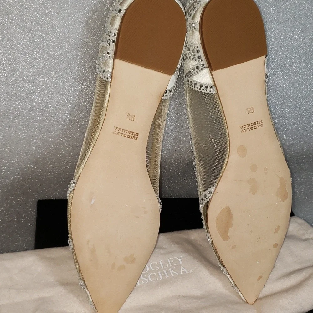 New Badgley Mishka Gigi Pointed Toe Crystal Evening Flats Size 9.5M Ivory - Picture 10 of 10